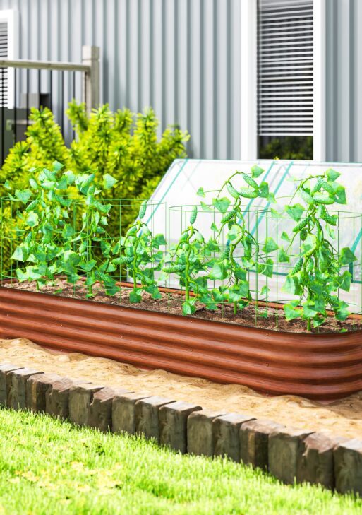 7.9' x 2' x 1' Galvanized Raised Garden Bed Kit, Metal Planter Box with Safety Edging, Brown