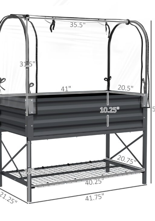 Raised Garden Bed with Legs and Cover, Metal Elevated Planter Box with Bottom Shelf and Liner for Vegetables, Dark Gray