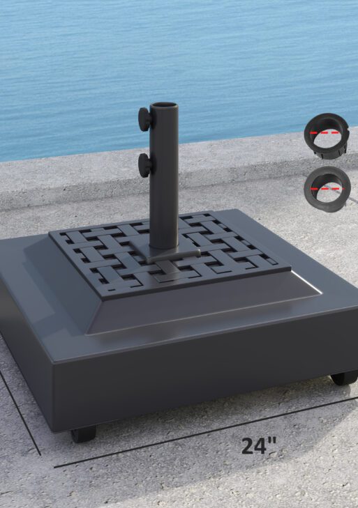 Outdoor Umbrella Stand Base with Wheels, Heavy Duty Patio Umbrella Base, Filled Up to 143lbs with Stand or 112lbs with Water, Patio Umbrella Holder for Garden, Poolside, Black