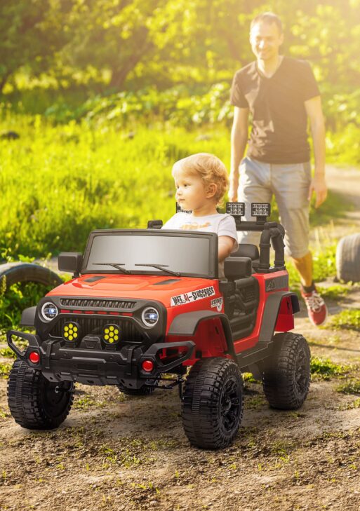 12V Battery Powered Ride on Car, Ride on Truck w/ Remote, 4 Suspension Wheels, Music Horn Lights, Red