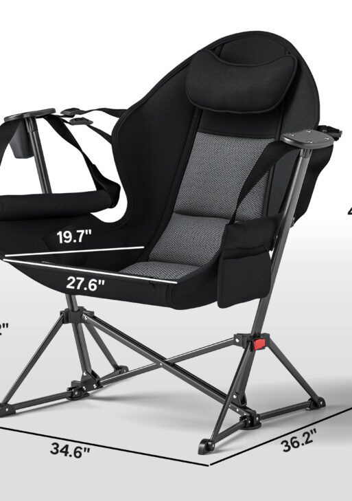 Hammock Camping Chair Set of 2, Adjustable Back Folding Swinging Hammock Chair with Cup Holder and Padded Seat, Black