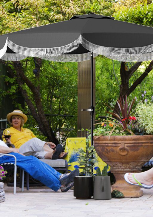 9FT Patio Umbrella, UPF 30+ Outdoor Market Umbrella with Crank, 8 Ribs, Push Button Tilt, Vented Patio Table Umbrella for Deck Backyard Lawn, Charcoal Gray