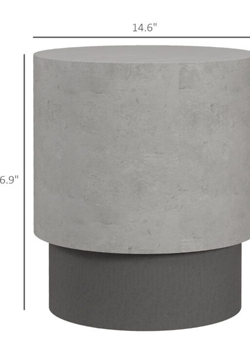 Lightweight Accent Table with Concrete Finish, Round Side Table with 4 Adjustable Feet for Indoor, Outdoor, Gray