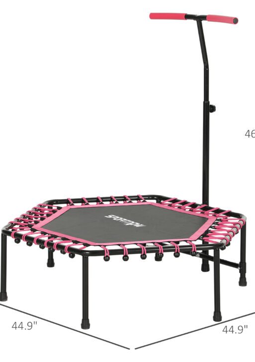 45" Rebounder Trampoline for Adults, Quiet Bungee Rebounder with LED Lights and Adjustable Handle, Pink
