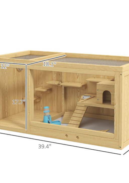 Extra Large Wooden Hamster Cage with Pull-out Tray, Seesaws, Ladder