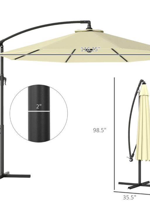 10' Cantilever Tilt Offset Patio Umbrella w/ UV & Water Safe Material & Cross Base (Weight Not Included), Beige