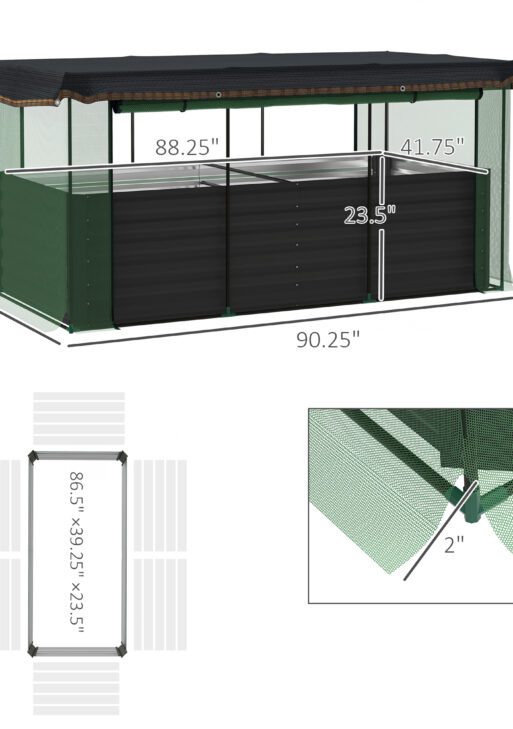 Galvanized Steel Planter Box with Crop Cage and Shade Cloth, Raised Garden Bed for Flowers, Veggies and Herbs, Dark Gray