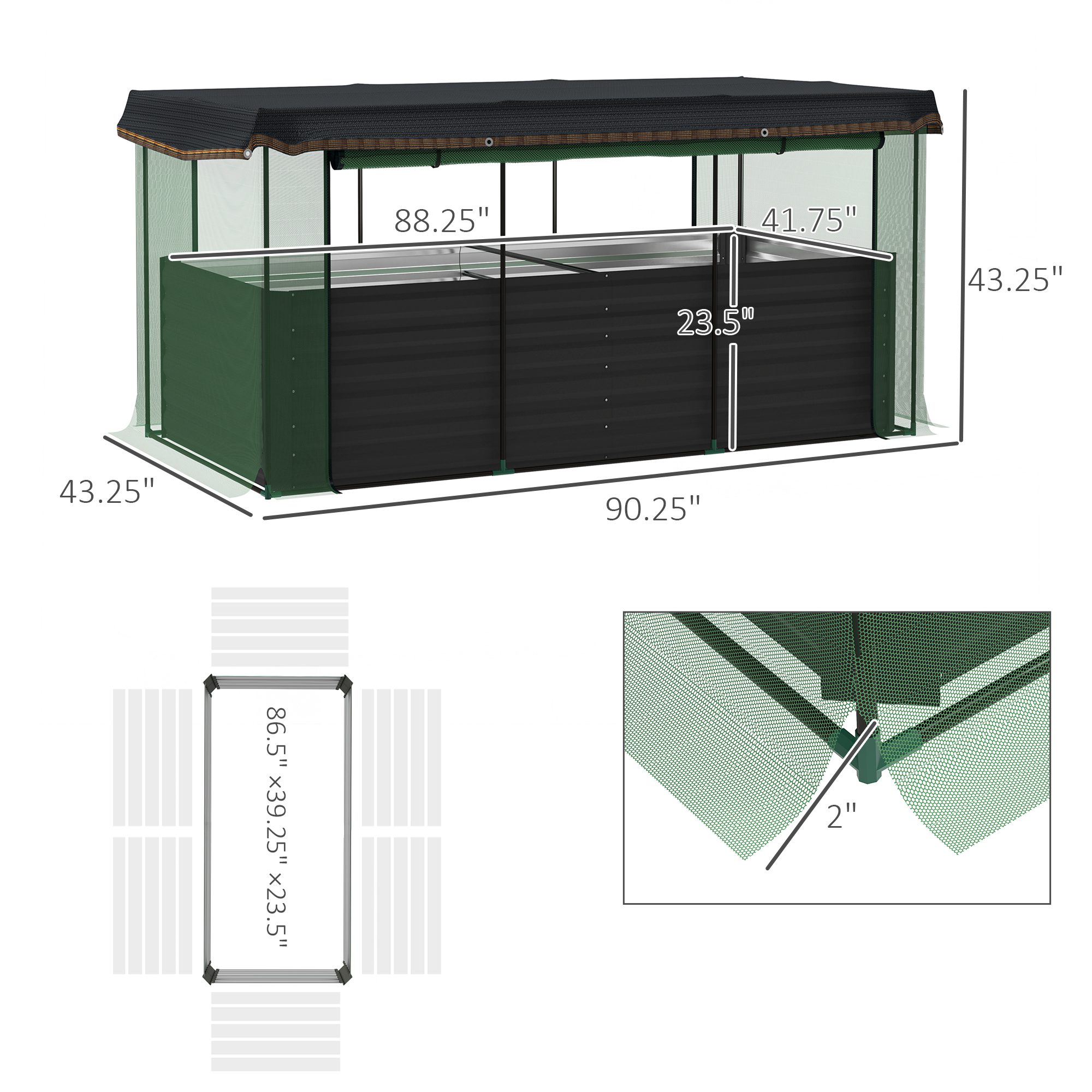 Galvanized Steel Planter Box with Crop Cage and Shade Cloth, Raised Garden Bed for Flowers, Veggies and Herbs, Dark Gray - Image 1
