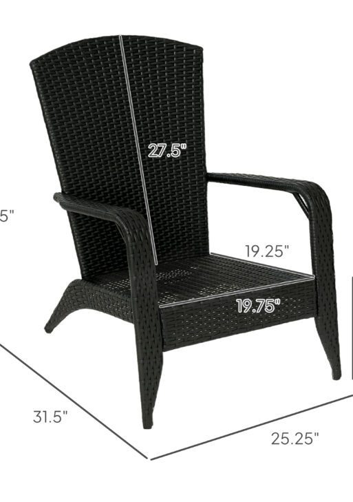 Patio Wicker Adirondack Chair, Outdoor Rattan Fire Pit Chairs w/ Soft Cushions, Tall Backrest, Tilted Seat, Cream White