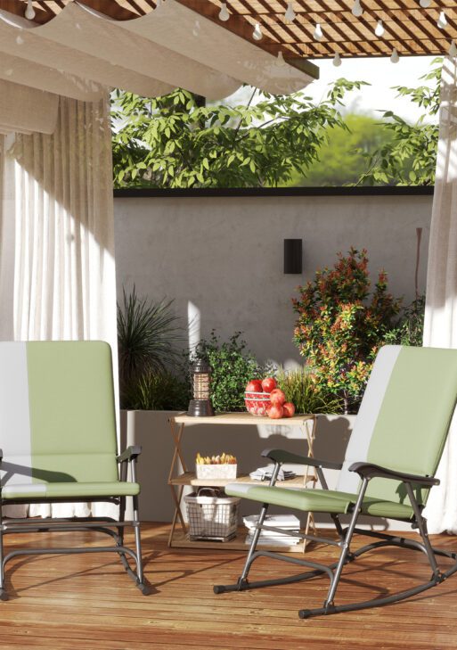 Outdoor Rocking Chairs Set of 2, Folding Rocking Chair Set, 400 lbs. Capacity, Wide Seat, Padded High Back, Dark Green