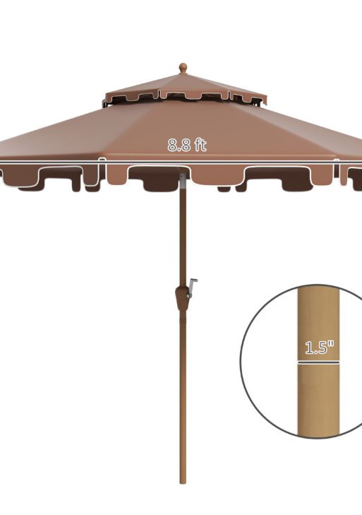 8.8' Patio Umbrella with Push Button Tilt and Crank, Brown