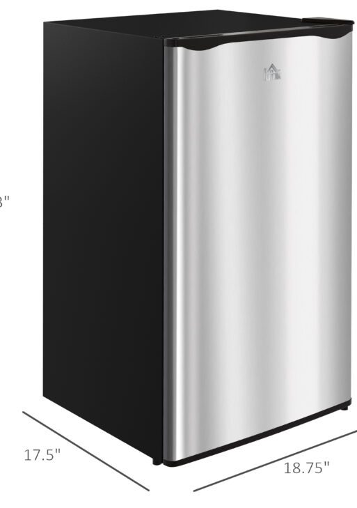 3.2 Cu.Ft Mini Fridge with Freezer, Single Door Compact Refrigerator with Adjustable Thermostat, Shelf and Reversible Door for Bedroom, Dorm, Home Office, Energy Efficient, Silver