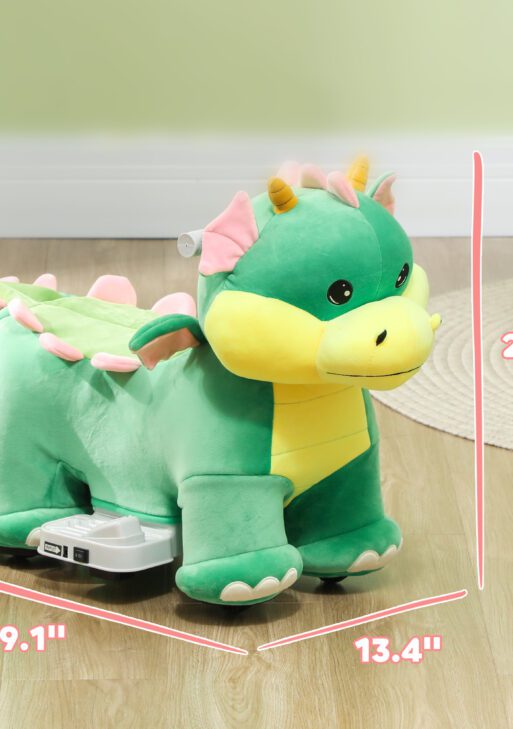 Battery Powered Ride on Toy, 6V Ride on Horse with Music Forward, PU Wheels, for 18-36 Months, Green