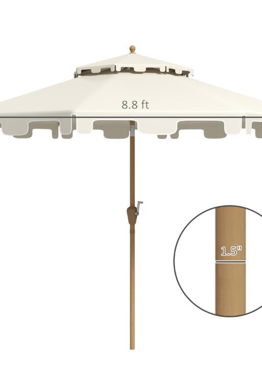 8.8' Patio Umbrella with Push Button Tilt and Crank, Cream White