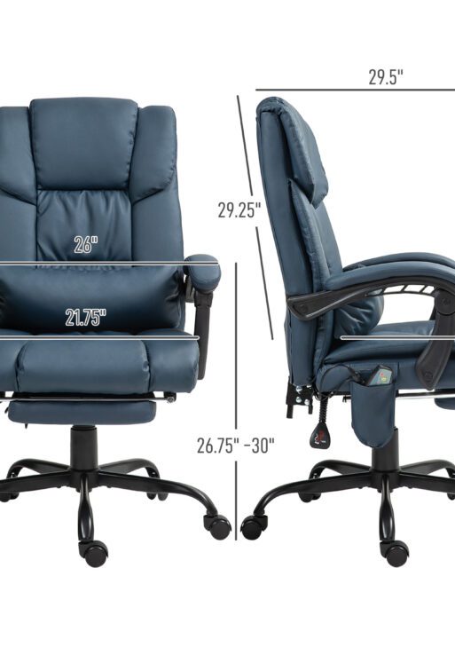 Massage Office Chair with 6 Vibrating Points, High Back Reclining Office Chair with Footrest and Remote, Blue