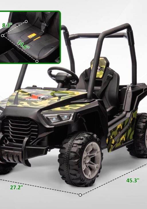 12V Kids Electric Car with Parent Remote Control, Spring Suspension, Soft Start, Music, LED Light, Safety Belt, Green