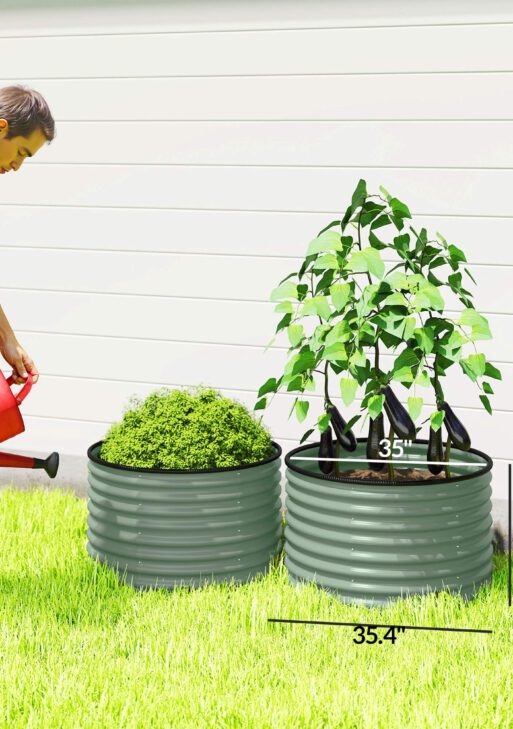 Set of 2 Raised Garden Bed, Metal Planter Box with Safety Edging, Easy-to-assemble Stock Tank, Light Green