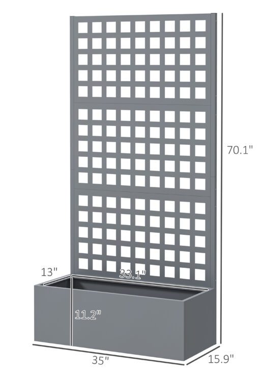 Galvanized Raised Garden Bed Planter Box with Trellis for Climbing Plants, Vegetable, Vines, 35" x 16" x 70", Gray