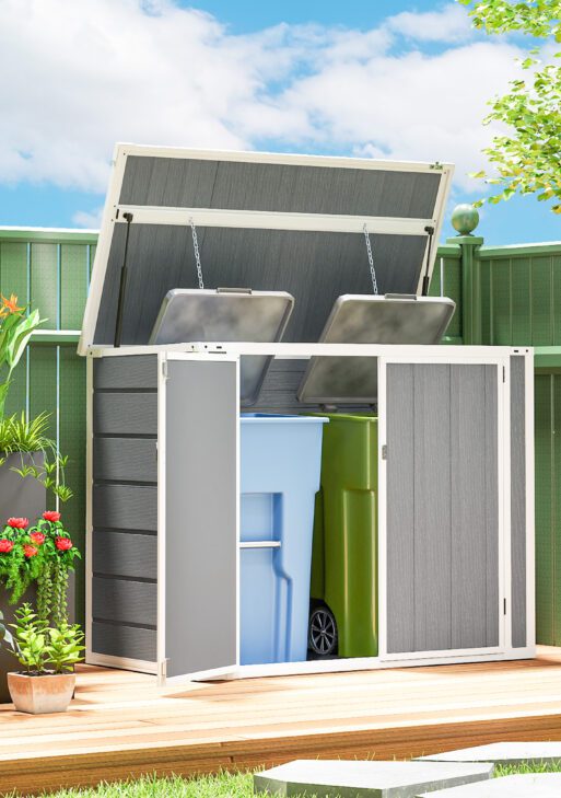 4.7 x 2.5FT Outdoor Horizontal Storage Shed, Lockable Trash Can Storage with Chain Lid, Gray