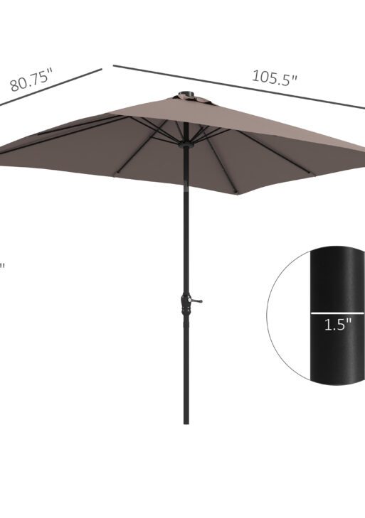9' x 7' Outdoor Patio Solar Umbrella with Crank, Solar LED Lights, Tilting, Push-Button for Deck, Pool and Lawn, Tan