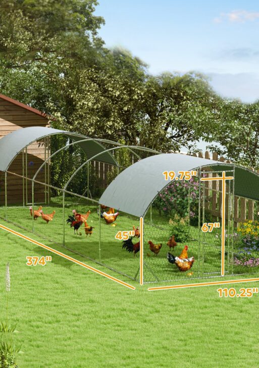 Large Metal Chicken Coop with Waterproof and Anti-UV Cover for Yard, Outdoor, Duck, Rabbit, 9.2' x 31.2' x 6.5'