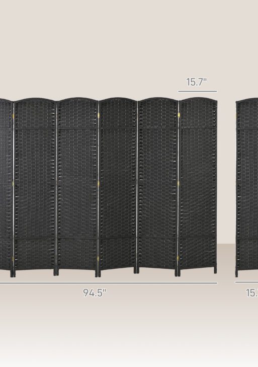 Folding Room Divider Screen 6 Panel 5.6 ' Tall Privacy Screen Freestanding Room Partition for Home Office, Black