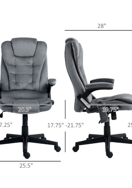 6 Point Executive Office Chair with Heat, Velvet High Back Vibrating Massage Office Chair, Dark Gray