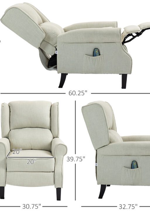 Vibrating Massage Recliner Chair with Heat, Wingback Push Back Reclining Chair for Living Room, Beige