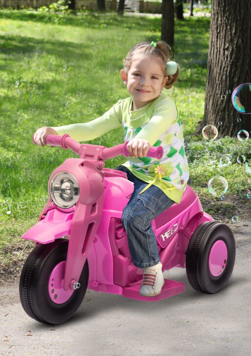 Ride On Motorcycle, 6V Ride on Bubble Car, 3 Wheeled Electric Motorcycle for Kids w/ LED Headlight, Music, Pink
