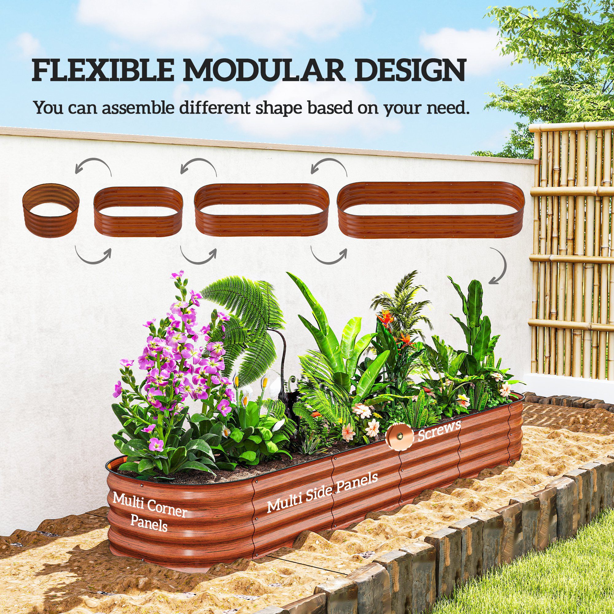 7.9' x 2' x 1' Galvanized Raised Garden Bed Kit, Metal Planter Box with Safety Edging, Brown - Image 2
