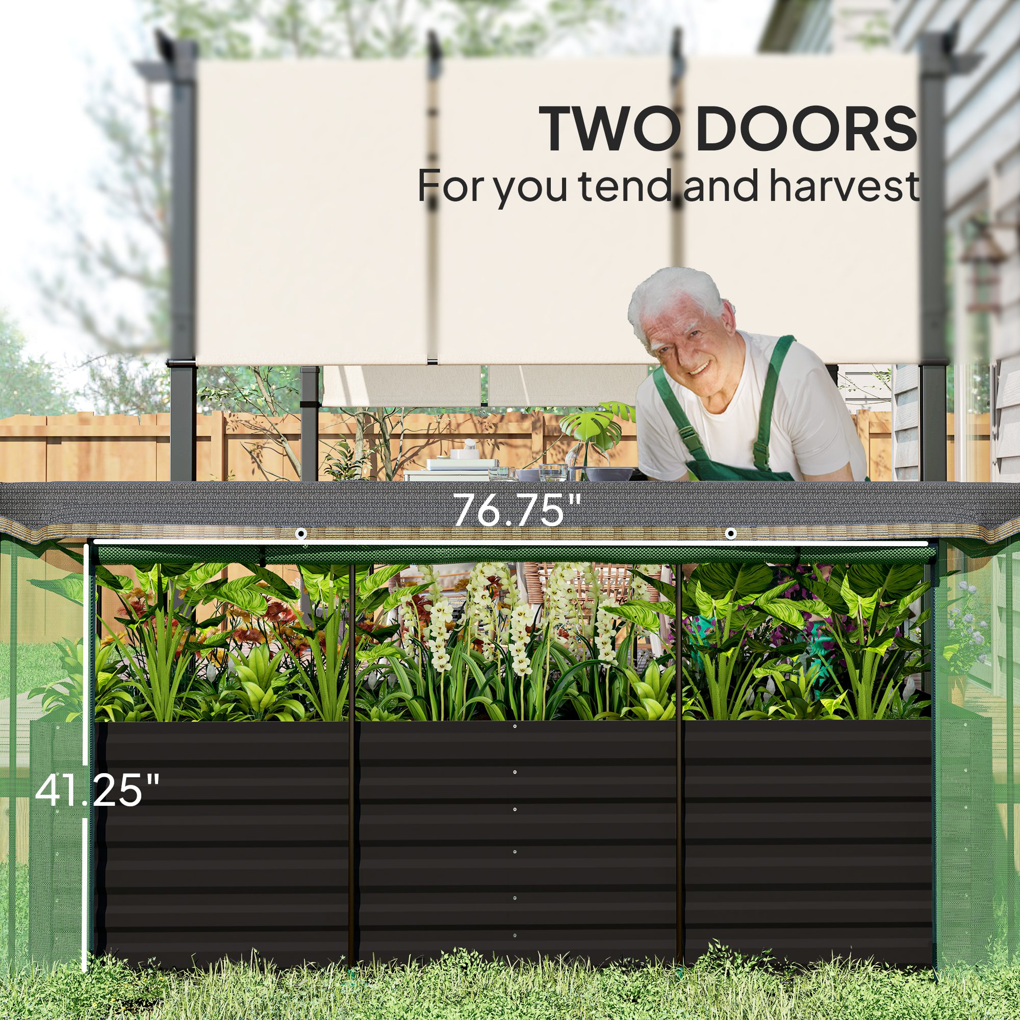 Galvanized Steel Planter Box with Crop Cage and Shade Cloth, Raised Garden Bed for Flowers, Veggies and Herbs, Dark Gray - Image 4