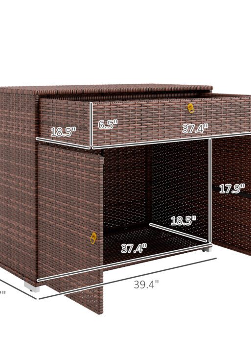 Outdoor Storage Cabinet, Waterproof PE Rattan Cabinet with Drawer for Indoor, Outdoor Swimming Pool, Mixed Brown