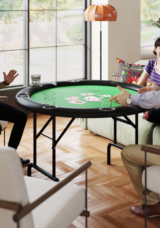 Poker Table Foldable 47" Round Casino Folding Game Table for 8 Players with Cup Holders, Green