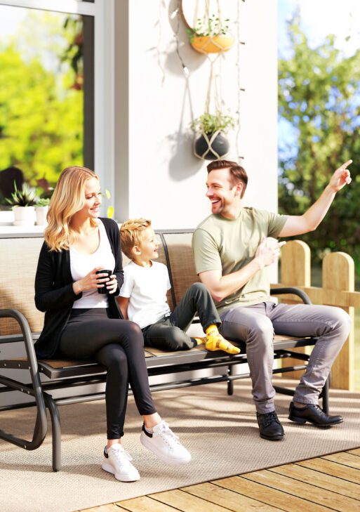 3-Person Outdoor Patio Glider Bench, Porch Glider Swing with 3 Seats, Breathable Mesh Fabric, Metal Frame, Brown