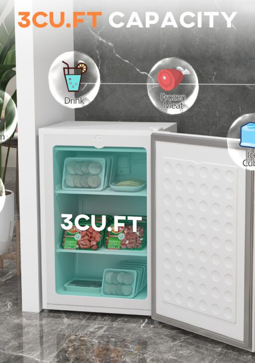 Upright Freezer, 3 Cu Ft Small Freezer with Reversible Single Door, Adjustable Thermostat for Home, Apartment, White