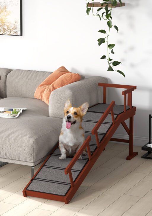 Wooden Dog Ramp with Removable Guardrails, Non-Slip Surface, 60" Long, Brown