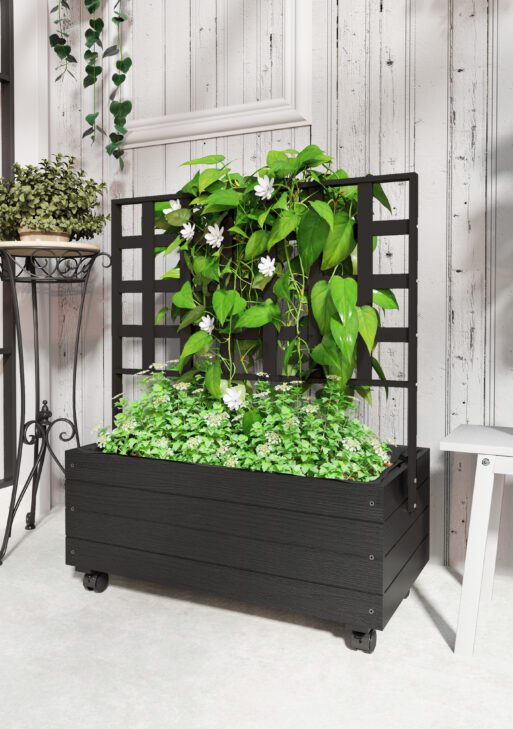 Raised Garden Bed with Trellis and Wheels, Outdoor Planter Wooden Elevated Garden Bed for Garden, Patio, Balcony