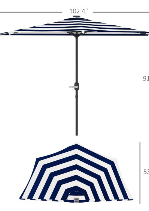Half Umbrella Outdoor Patio Umbrella, UPF 30+ Small Balcony Umbrella, Vented Half Patio Umbrella with Crank 8 Ribs, Porch Umbrella for Garden Deck Poolside, Navy Blue