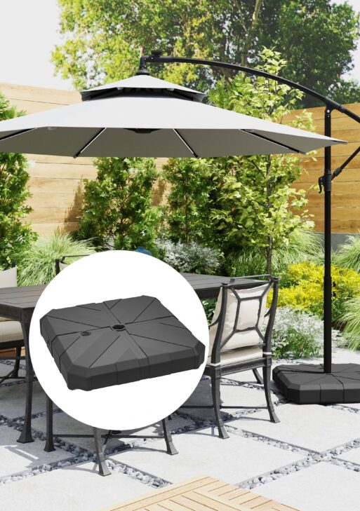 Square Patio Umbrella Base, Cantilever Offset Umbrella Base Heavy Duty Outdoor Umbrella Stand Base, Filled Up to 143lbs with Stand or 130lbs with Water for Garden Poolside, Black