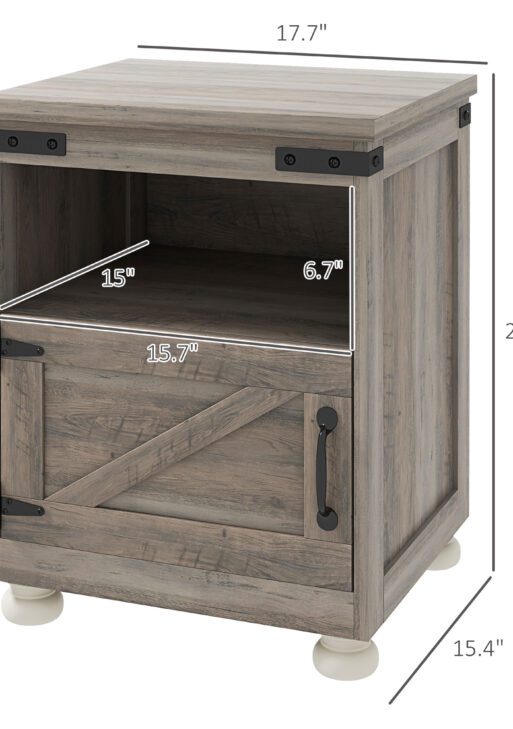 Side Table with Storage, End Table with Open Shelf, Cupboard and Wood Legs, Modern and Farmhouse Style, Gray