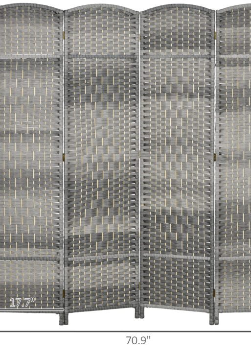 Folding Room Divider Screen 4 Panel 6' Tall Privacy Screen Freestanding Wood Partition for Home Office, Mixed Gray