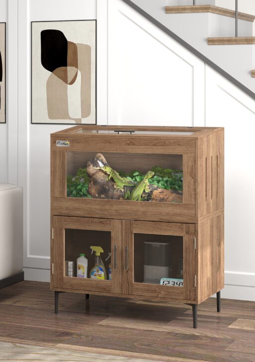 30 Gallon Stackable Reptile Tank w/ Storage Cabinet, Top Opening, for Bearded Dragon, Lizard, Snake, Hamster