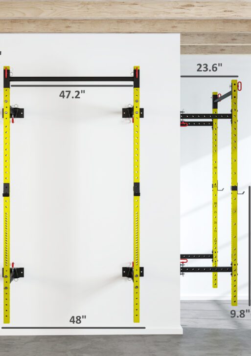Folding Squat Rack with Pull Up Bar, Wall Mounted and Adjustable, 1000 Pounds Capacity Power Rack, Yellow
