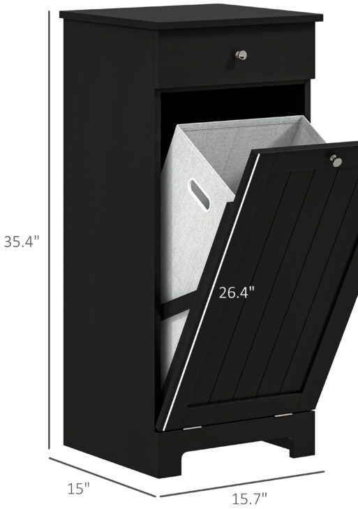 Laundry Hamper Cabinet, Laundry Cabinet with Tilt Out Laundry Basket and Drawer, Black