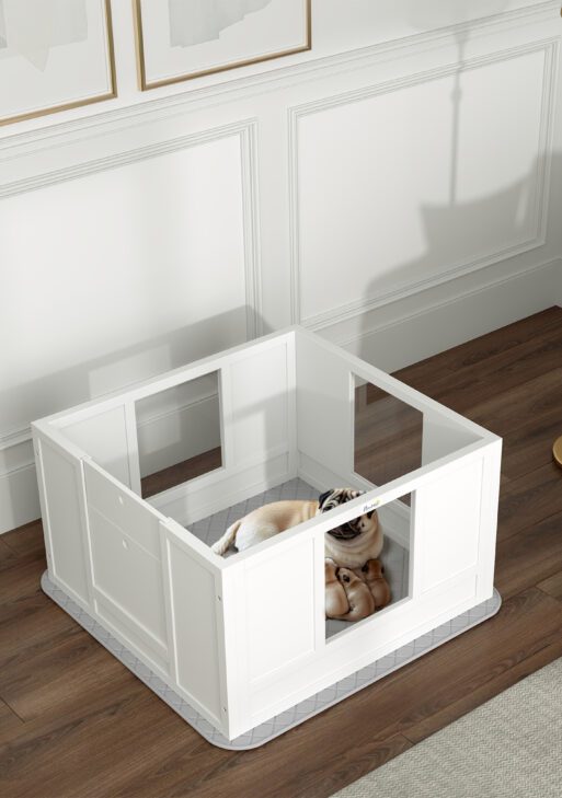 Whelping Box for Dogs with Whelping Pad, Adjustable Entrance, Non-slip Foot Pads, for Small Dogs, White