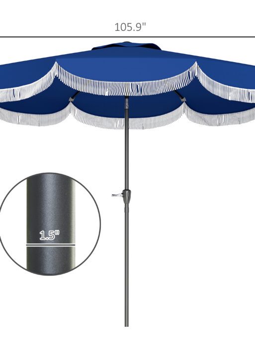 9FT Patio Umbrella, UPF 30+ Outdoor Market Umbrella with Crank, 8 Ribs, Push Button Tilt, Vented Patio Table Umbrella for Deck Backyard Lawn, Navy Blue