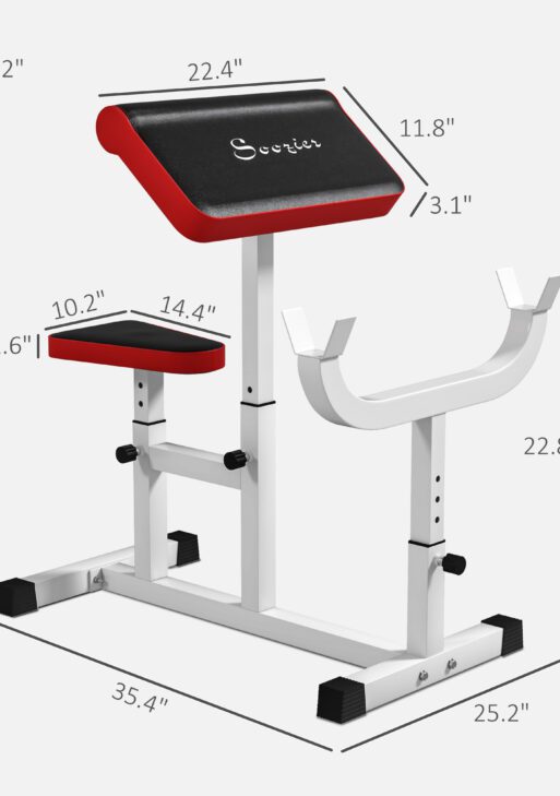 265 LBS Preacher Curl Bench for Strength Training, Adjustable Seated Arm Isolated Barbell Dumbbell Bicep Station, White