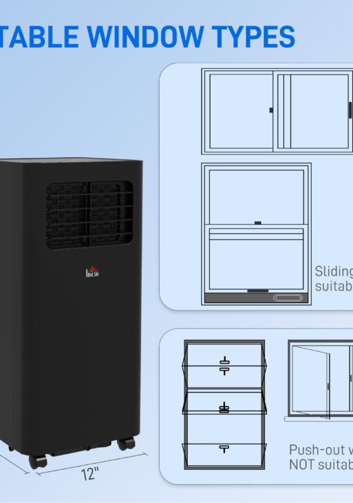 8000 BTU Mobile Air Conditioner, 345 Sq. Ft., AC Unit with Dehumidifier, Sleep, 24H Timer On/Off, Window Kit, Black