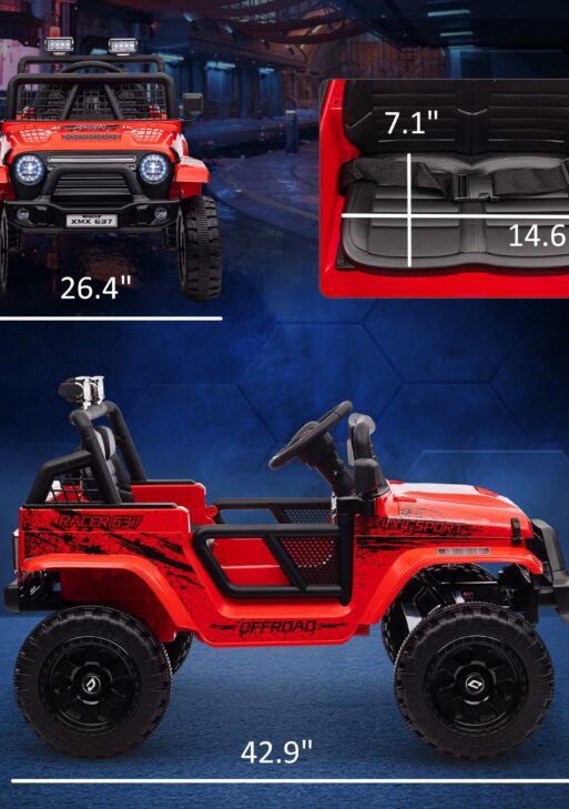 12V Ride on Car, Ride on Truck w/ Remote, 4 Suspension Wheels, 3 MPH Max Speed, Music, Horn & Lights, Red