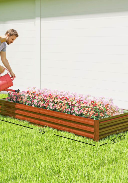 95" x 36" x 12" Galvanized Raised Garden Bed, Easy DIY and Cleaning for Growing Flowers, Herbs, Succulents, Natural Wood